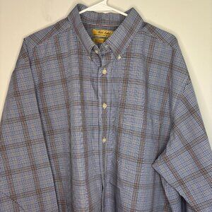 ROUNDTREE & YORKE Gold Label Dress Shirt Mens XL No-Iron Blue Plaid Button Down